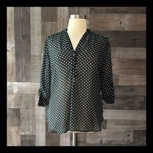 Cato black turquoise sheer polka dot top size 16 preppy Henley sophisticated